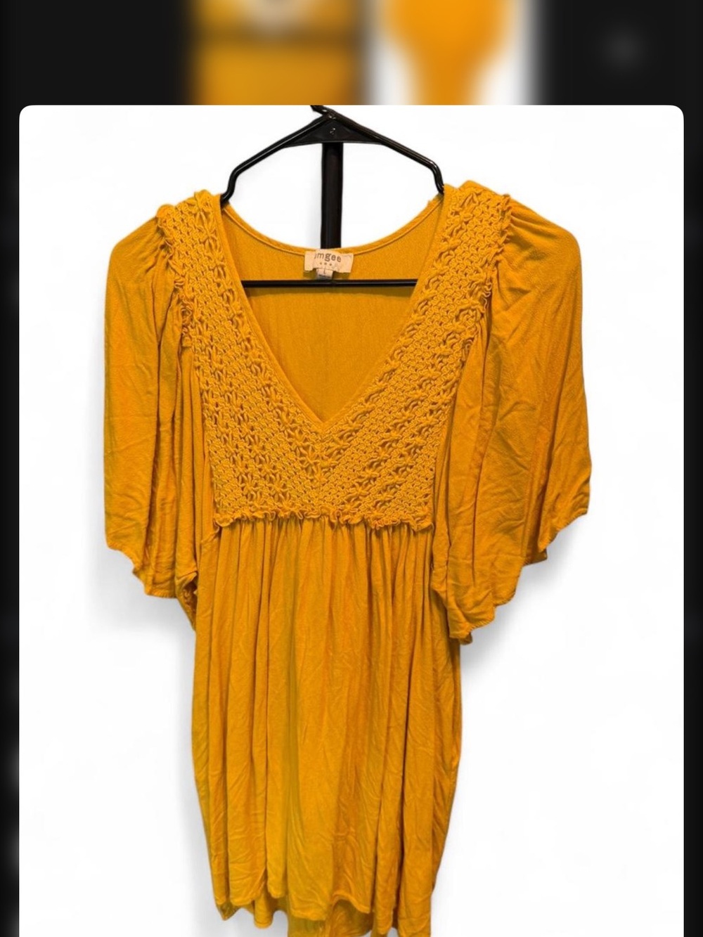 Umgee Mustard Crochet V-Neck Tunic